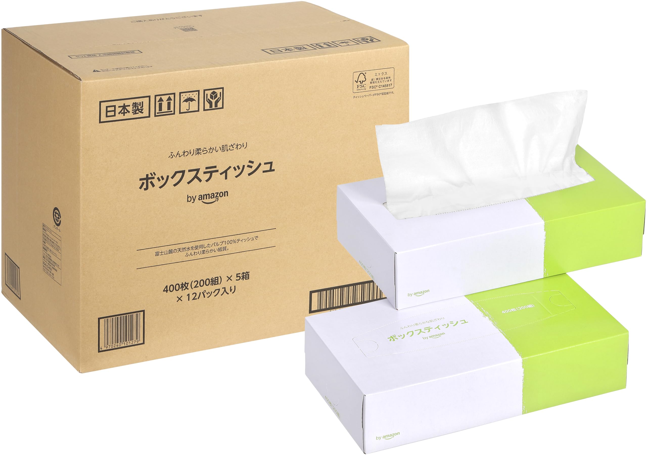 by Amazon ボックスティッシュ FSC認証紙 400枚(200組)×60箱入(5P×12パック)【ケース販売】 5,998円