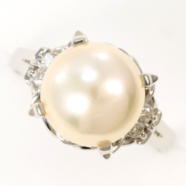PT900 プラチナ リング 9.5号 パール(真珠) 約9mm ダイヤ 0.06 中古 59,880円