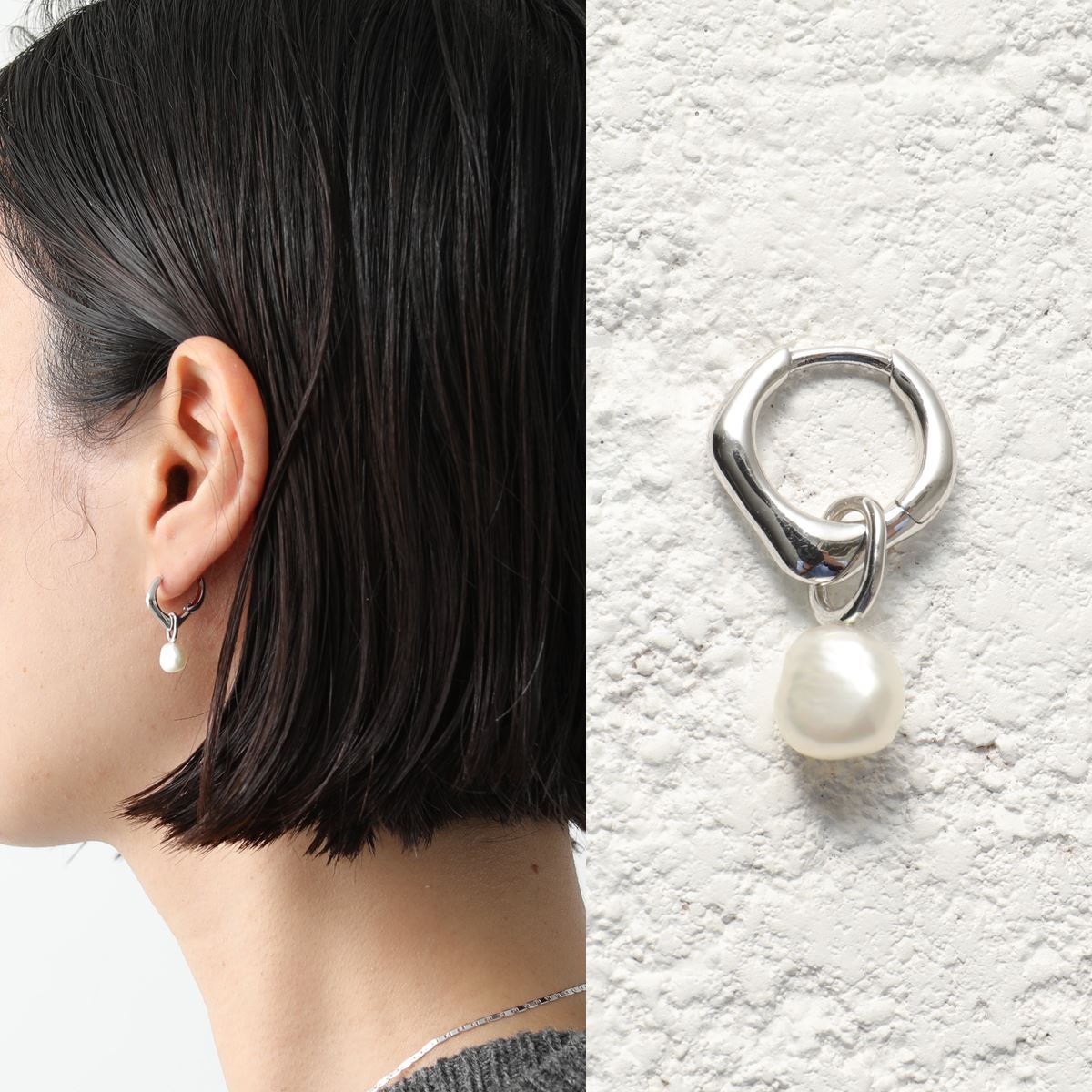 MARIA BLACK マリアブラック ピアス Vento Huggie Pierced Earring Silver ベントゥーハギー 100782AG レディース silver925 パール 片耳