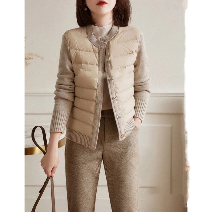 中綿ジャケット レディース ショット丈ジャケット 中綿コート 黒キルティングコート 切り替えニ