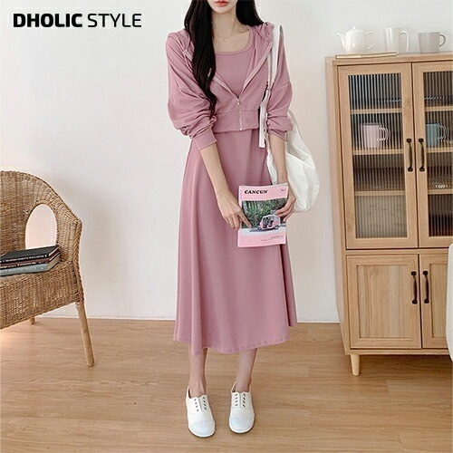 [メガ割りSALE]クロップドジップアップパーカー&半袖ワンピースSET・p426872