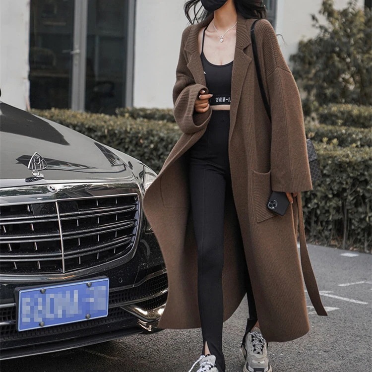 韓国系高級感ロングセーターコートレディース2024新型怠惰風秋冬ニットカーディガンメーカーニット コート30%制限