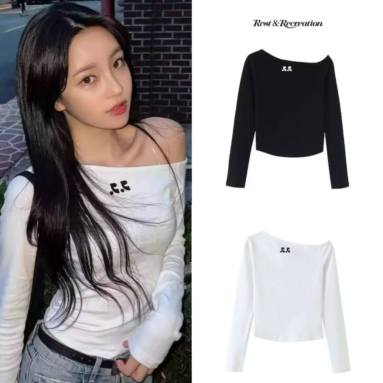 新品！Rest&Recreation 長袖 Tシャツ 韓国 人気 ワンショルダー Tシャツ（２色展開）