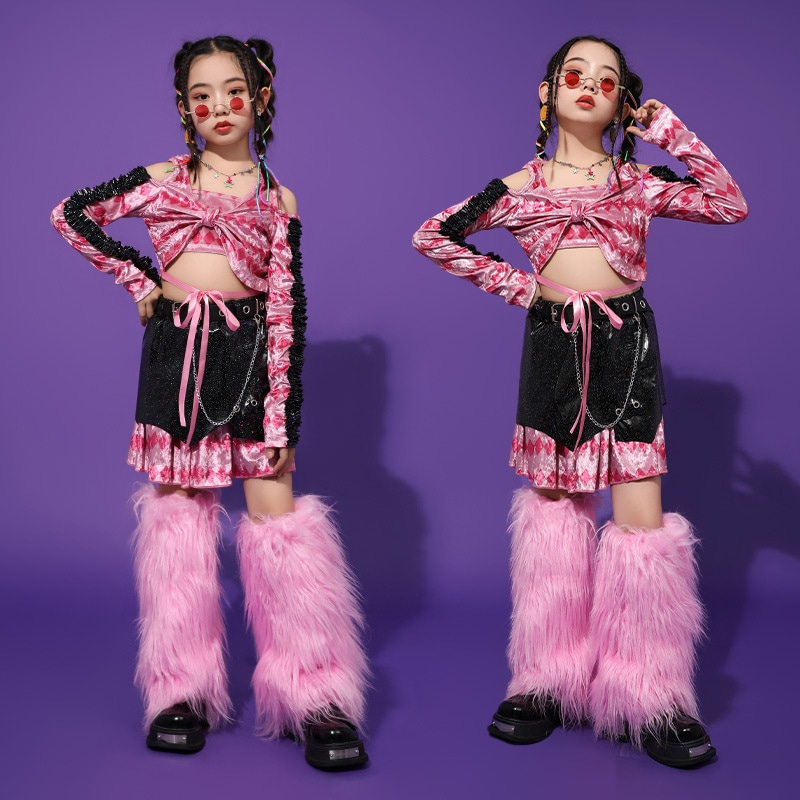 ドーパミンガールズファッションショー衣料品セット子供のネクタイ服トレンディ服の子供用ジャズダンス服サマークール