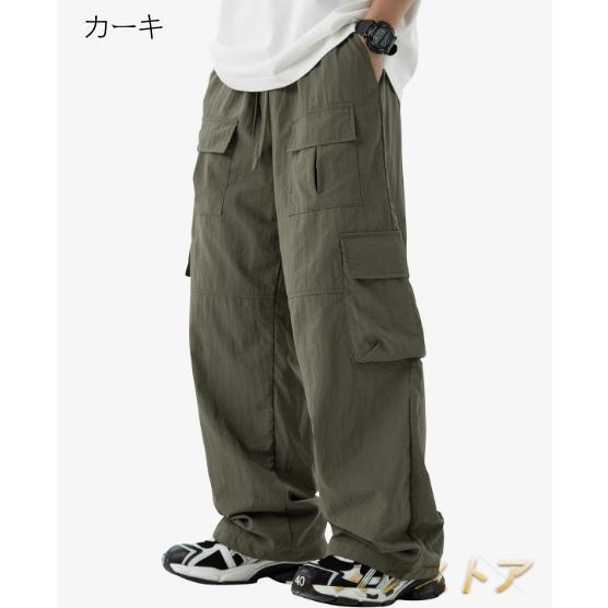 冷感 カーゴパンツ メンズ 涼しい ズボン アイスシルク ワイドパンツ 撥水 アウトドア ワークパンツ ロング丈 ボトムス無地 大きいサイズ 夏服 春夏秋