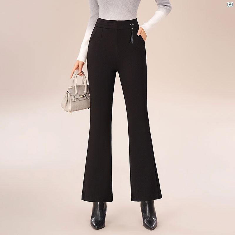 レディース　ファッション　オシャレ　シンプル ブラック ベルボトム ハイウエスト カジュアル パンツ たり 大きめ サイズ ママ 冬用 ズボン 厚手 北東 部 コットンパンツ