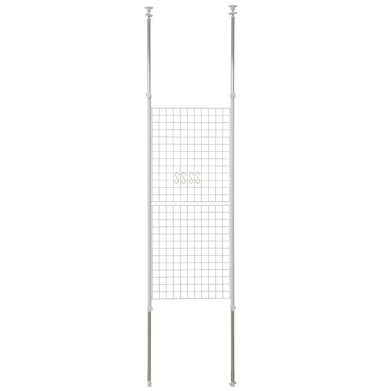 山善(YAMAZEN) 突っ張り パーテーション (ワイヤータイプ) 幅60×奥行5×高さ166.5-295.5cm (フック4個付き) 壁掛け 収納 壁面収納 天井 間仕切り 組立品 ホワイト SP