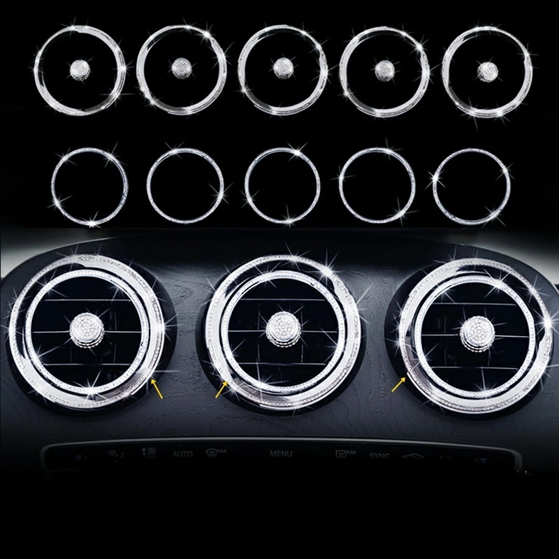 メルセデス・ベンツ C/GLCクラス W205/X253 用 エアコン吹き出し口ノブ カバー 飾り リング スワロフスキー ガーニッシュ 15点セット