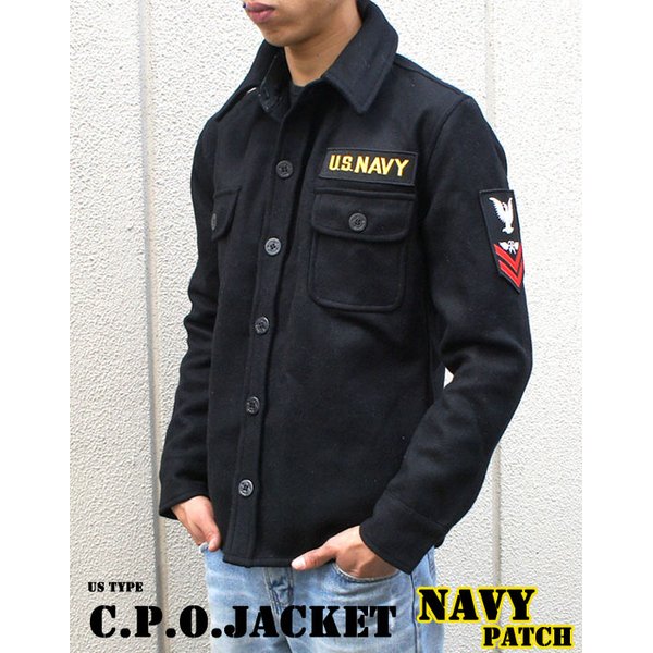 米軍 C.P.O.ジャケット NAVYパッチ 38 M ブラック レプリカ アメリカ軍 ミリタリーウェア ミリタリージャケット