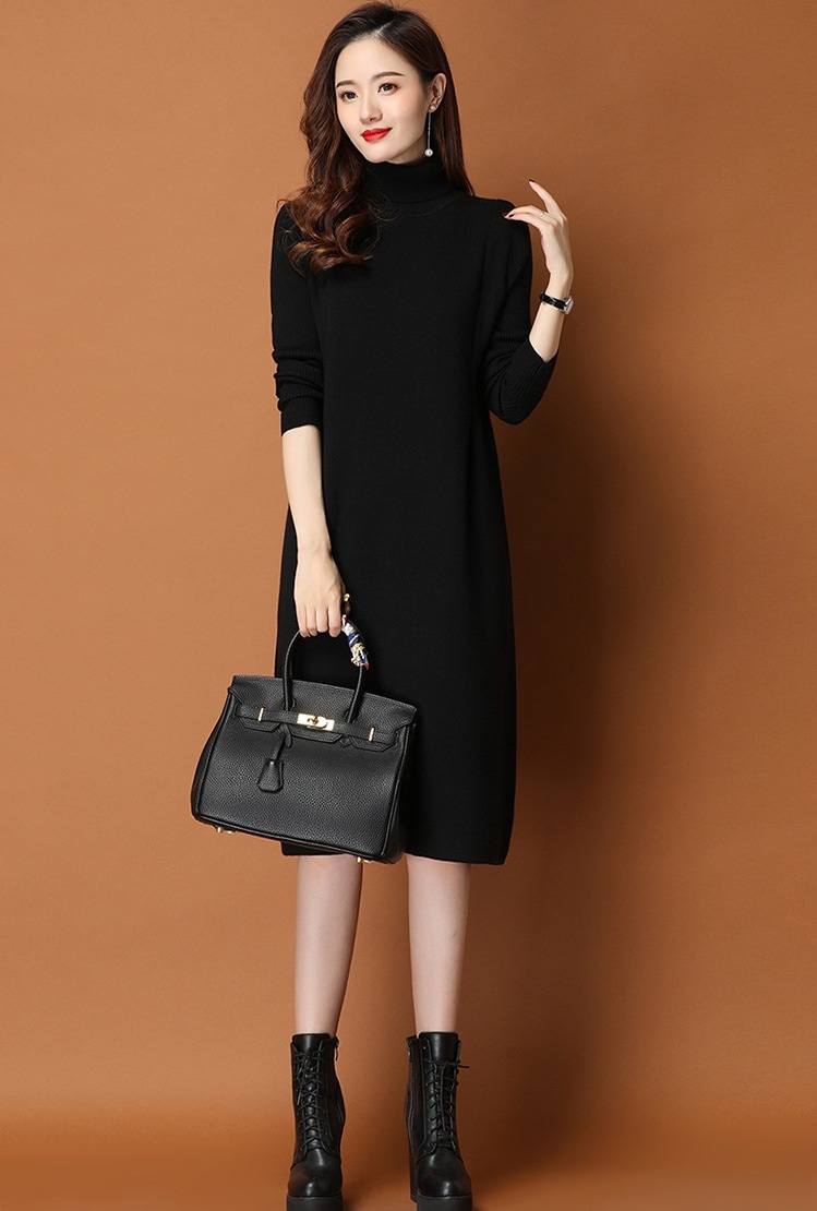 上品なニットワンピース ワンピース ワンピドレス 膝丈 ひざ丈 長袖 タートルネック ニット かわいい 可愛い きれいめ シンプル 上品 おしゃれ お洒落 可愛い 女子 こなれ感