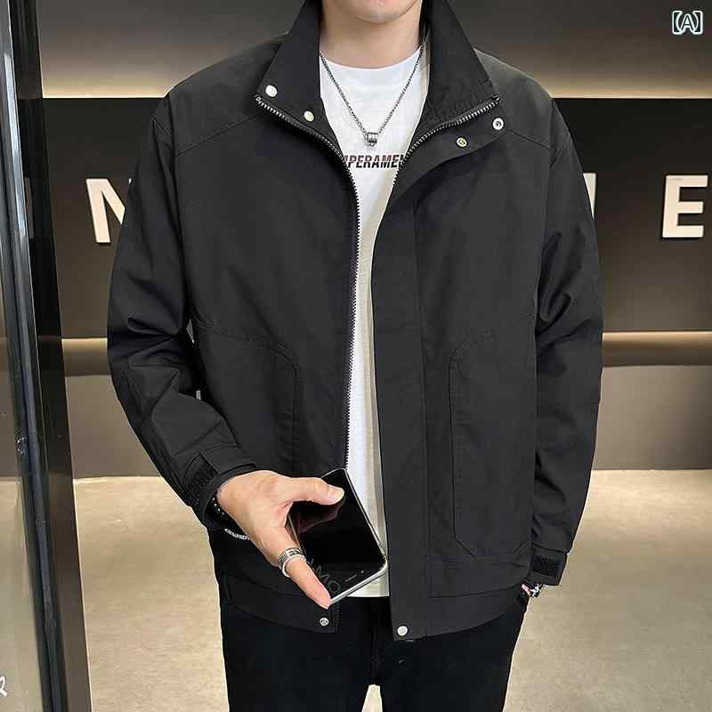 メンズ ファッション スタンドカラー ジャケット 春秋 トレンド ワークジャケット 無地 カジュアル トップス