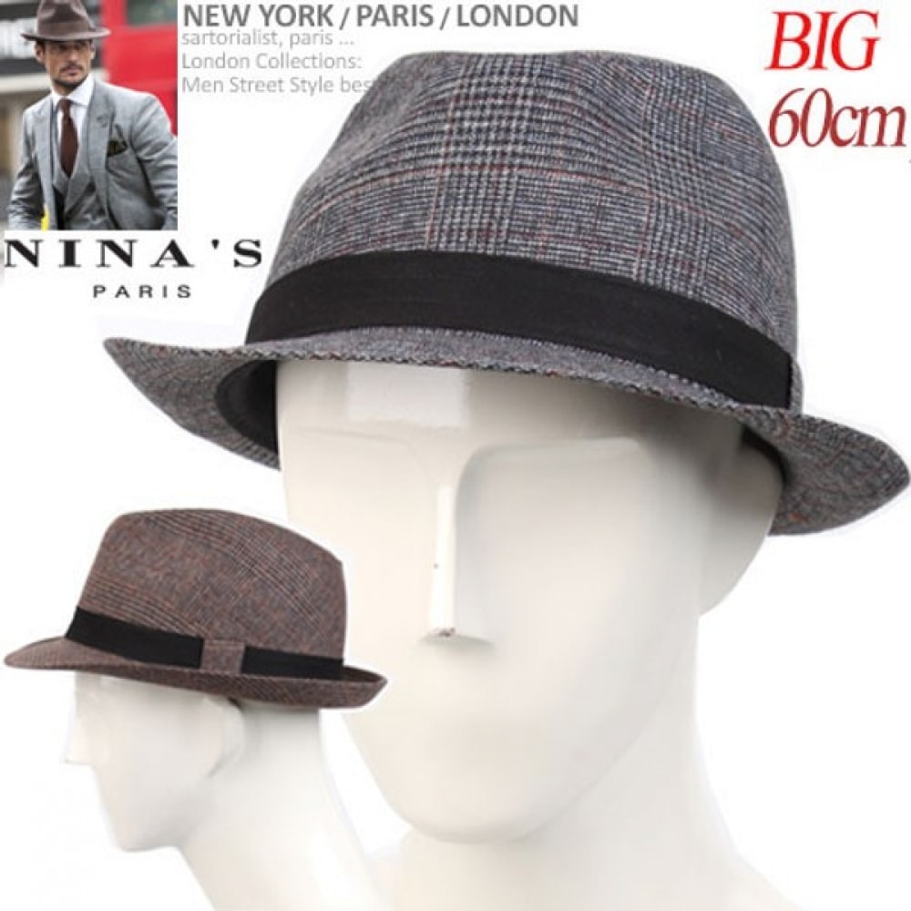 (Ninus Paris) サイズ5_グレンチェックレーヨンフェドーラミディアムカット (0SS274)