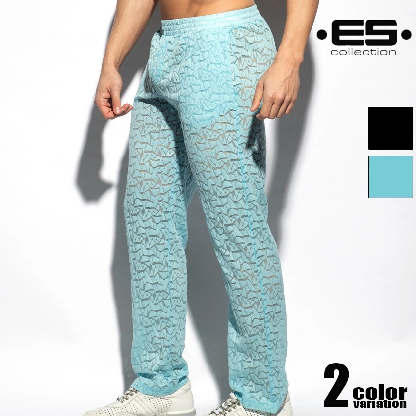 EScollection/イーエスコレクション SPIDER LONG PANTS 幾何学模様 透け ロングパンツ メンズ　ボトムス　ファッション　部屋着　ジムウェア