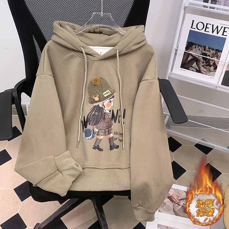 女性用フリーストレーナー23新作ホットスタイル肥厚ルーズスリムフード付きプルオーバートップス小柄な人向け