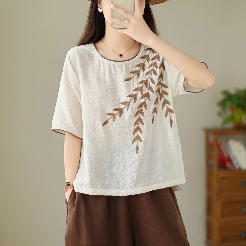 ブラウス 五分袖 刺繍 ゆったり レディース 気質 通勤 シャツ 流行り リボン レース 4,516円