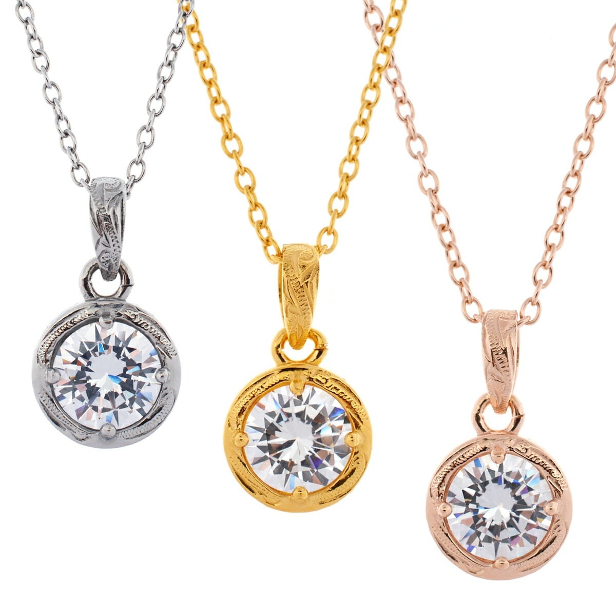 ハワイアンジュエリー ベゼル ネックレス レディース サージカルステンレス316L 一粒 彫り模様