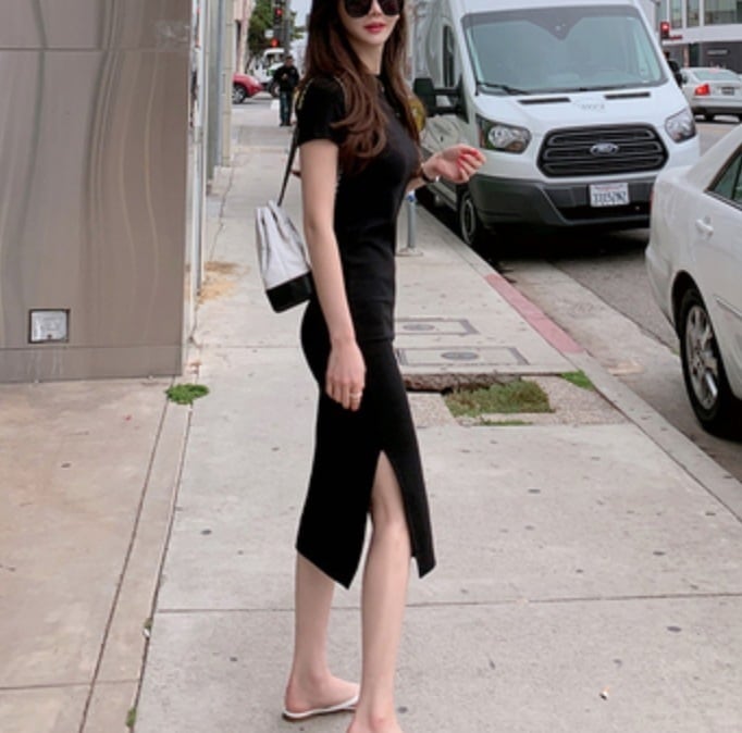 ワンピース ドレス レディース 膝下 スリット ノースリーブ かわいい 大人可愛い きれいめ シンプル カジュアル 大人 上品 おしゃれ 無地 夏 ママ お出かけ アウトドア デート イベント