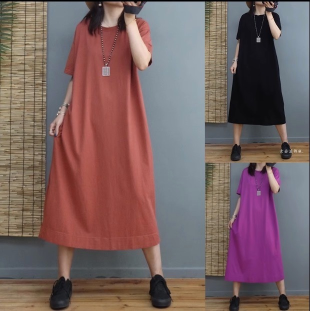 ワンピース フレアワンピース 膝下 ミモレ丈 袖あり 半袖 ラウンドネック フレア Aライン かわいい 大人可愛い きれいめ シンプル カジュアル 上品 おしゃれ お洒落 レトロ 大人女子 こなれ感
