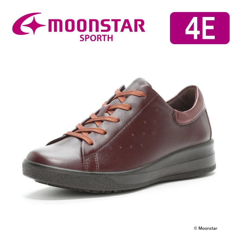 ムーンスター スポルス レディース コンフォートシューズ SP9000NSR ワイン moonstar SPORTH 幅広4E 日本製 本革 防滑底 撥水 国産 天然皮革 母の日 おしゃれ スニーカー