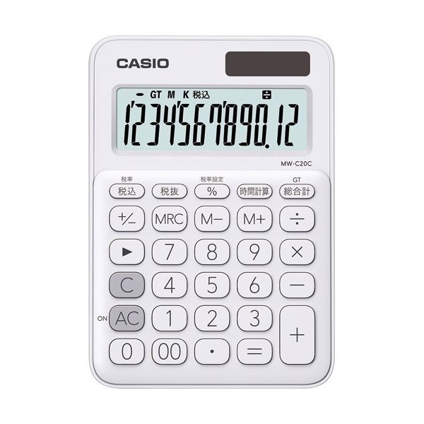 （まとめ）カシオ カラフル電卓 ミニジャストタイプ12桁 ホワイト MW-C20C-WE-N 1台5セット