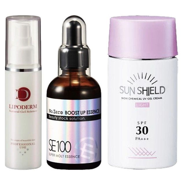 スーパーエッセンス２種/ セラミドCE 100ml + No.ZERO 60ml とサンシールドゲル 55ml ライト　SPF30 PA+++のセット