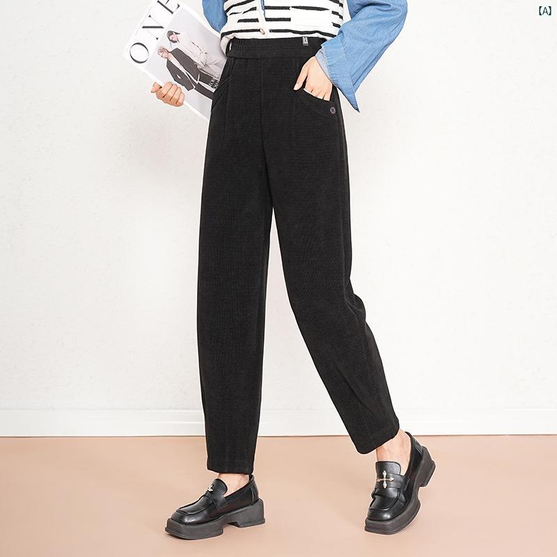 コーデュロイ パンツ レディース 秋 伸縮性 ハイウエスト スリム カジュアル 九分丈 キャロット