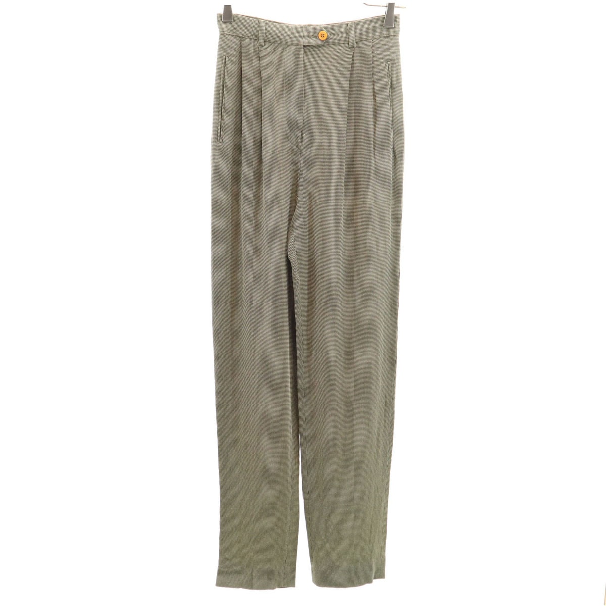 90s イタリア製 オールド 格子柄 スラックスパンツ 38 ブラック タック レディース 古着