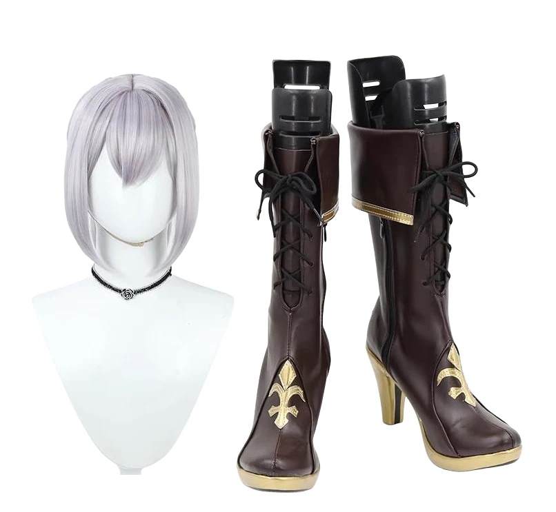 コスプレ靴 白銀ノエル しろがね のえる ウィッグ付き バーチャル　YouTuber VTuber ブーツ 下駄 シューズ 長靴 コスプレ クリスマス ハロウィン