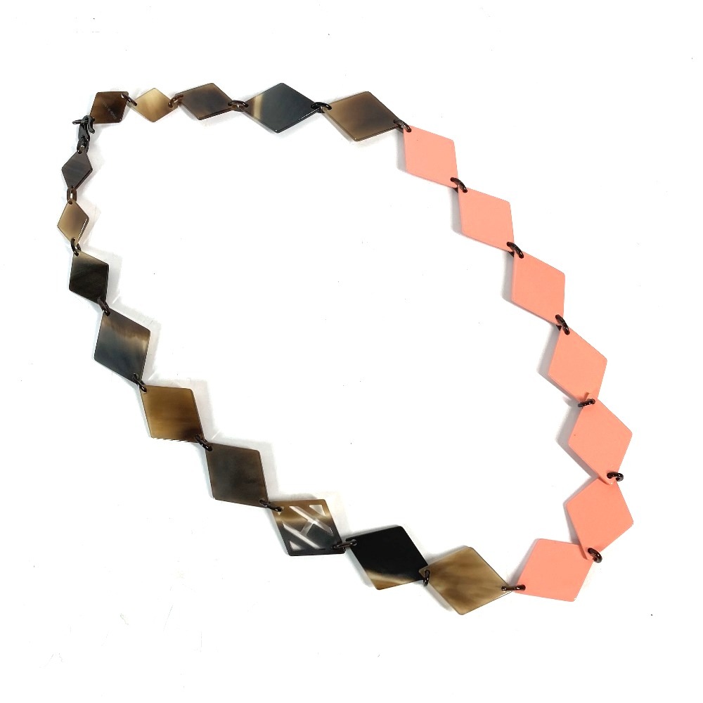 ネックレス ロングネックレス ラッカーウッド アクセサリー ラッカー ブラウン×ピンク