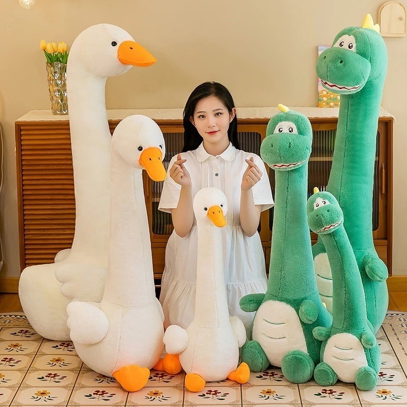 ビッグホワイトグースぬいぐるみかわいいベッドロングピロー恐竜人形ロングネックピロー