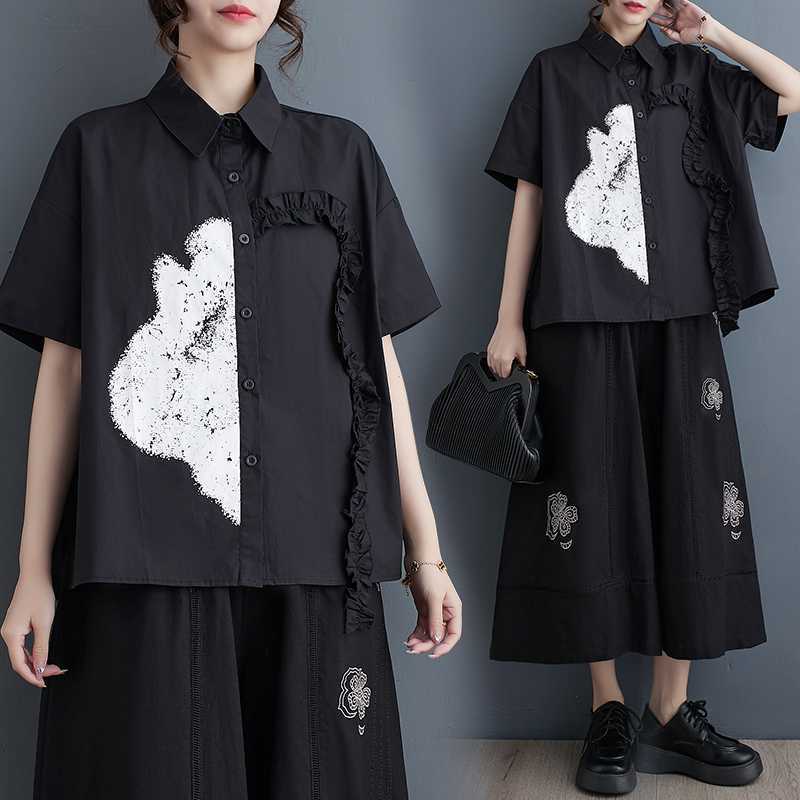 2024春夏新作韓国版ゆるい大きいサイズの通勤百掛け半袖シャツ女