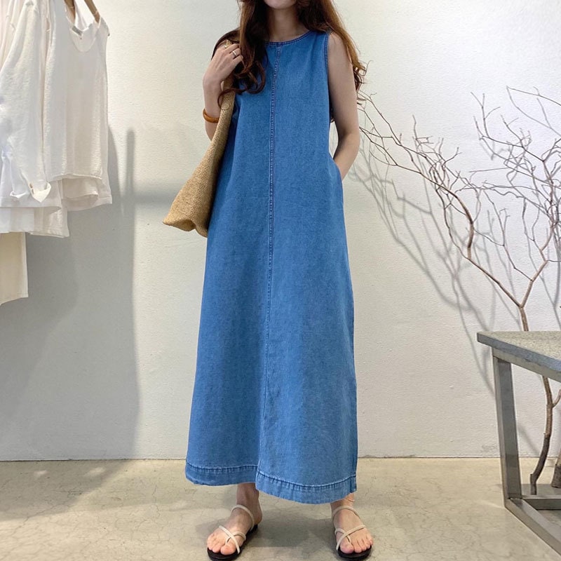 ロングワンピース40代/30代/20代フレンチシックノースリーブタンクトップワンピース女夏の新作高級感冷淡風ロングスカート レディースリネンワンピ 06