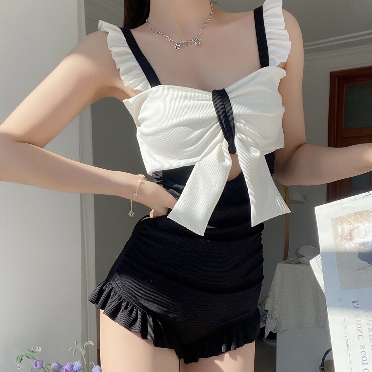 水着 モノキニ バンドゥビキニ ワンピース水着 ワンピース バンドゥ リボン フリル 胸元 谷間 谷間魅せ かわいい 大人可愛い きれいめ セクシー シンプル カジュアル ナチュラル ゴージャス 華や