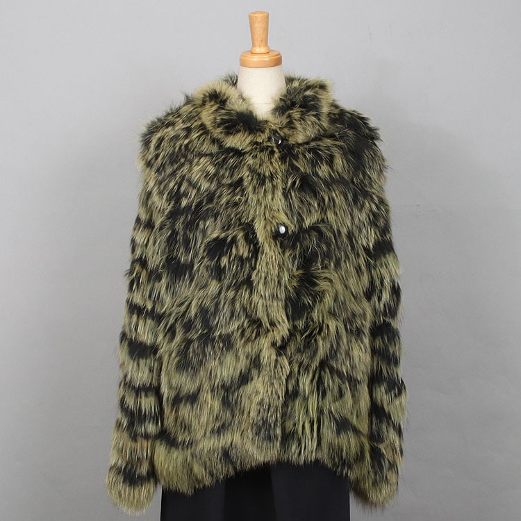 ブルーフォックス 編み込み ファー ジャケット ブラックグリーントップカラー ギフト プレゼント