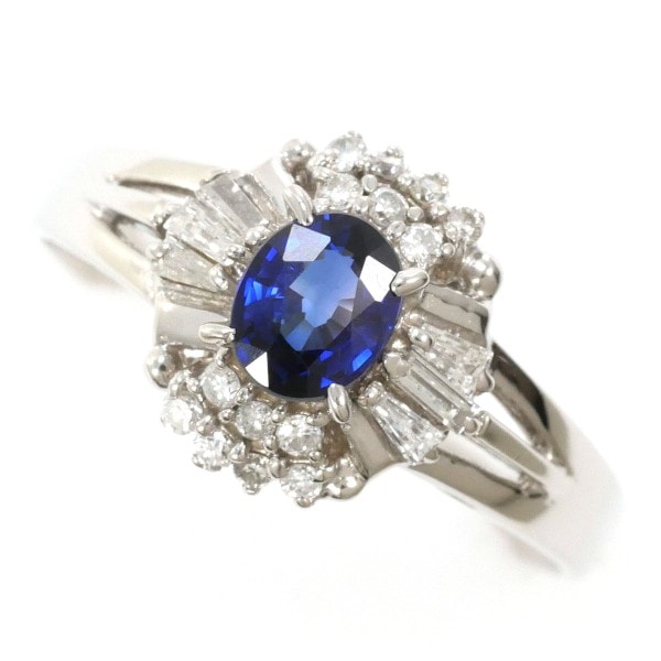 PT900 プラチナ リング 11.5号 ロイヤルブルー サファイア ダイヤ 0.18 鑑別書 中古