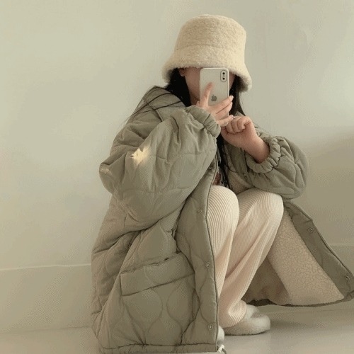 [可愛さ超過+軽くて暖かい] オーバーフィット ボア キルティング キルティング ダウン ジャンパー