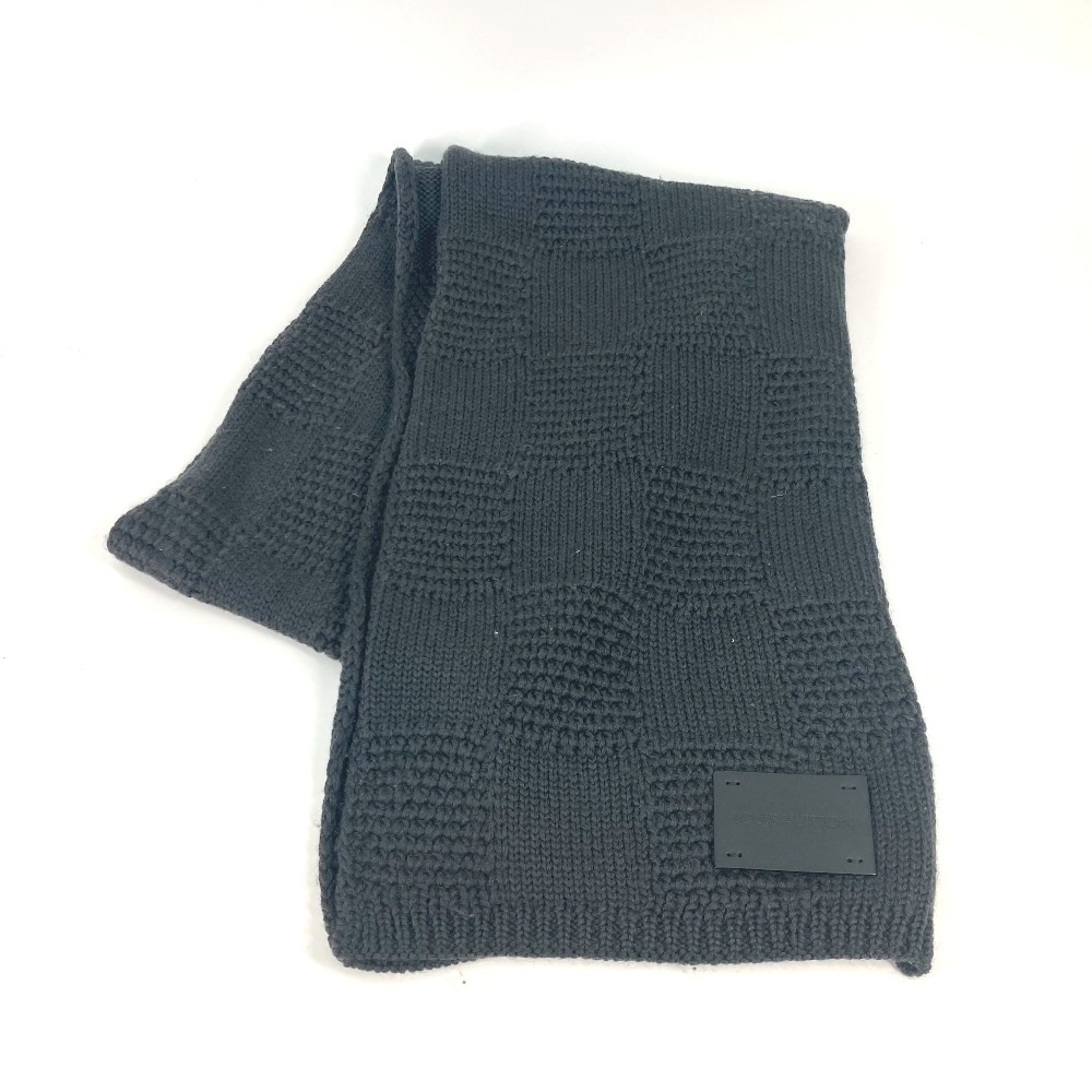 マフラー ダミエ レザータグ 革タグ ウール グレー