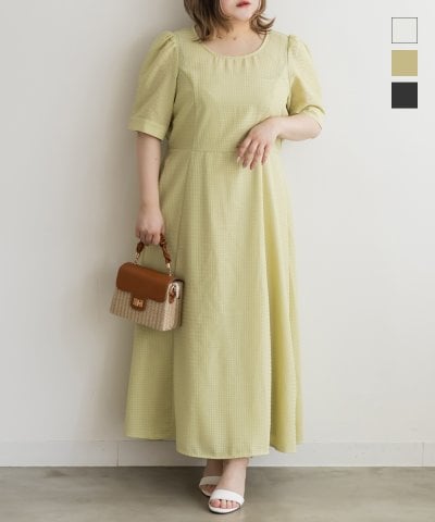 大きいサイズ レディース LL 3L 4L XL XXL XXXL CLETTEオリジナルペチコート付きシアーチェックワンピース