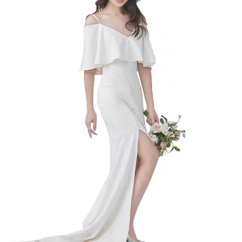 ウエディングドレス 二次会 花嫁 白 ワンピース ロングドレス 海外挙式 リゾート ブライダル シン