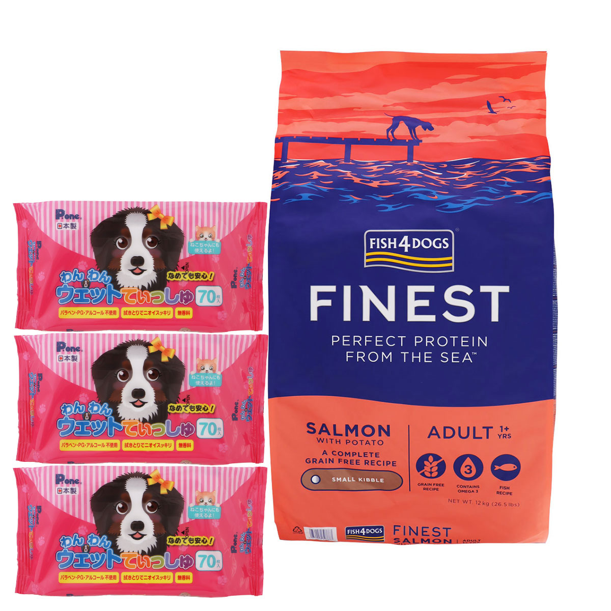 ファイネスト サーモン 小粒 12kg【わんわんウエットてぃっしゅ3個付き】