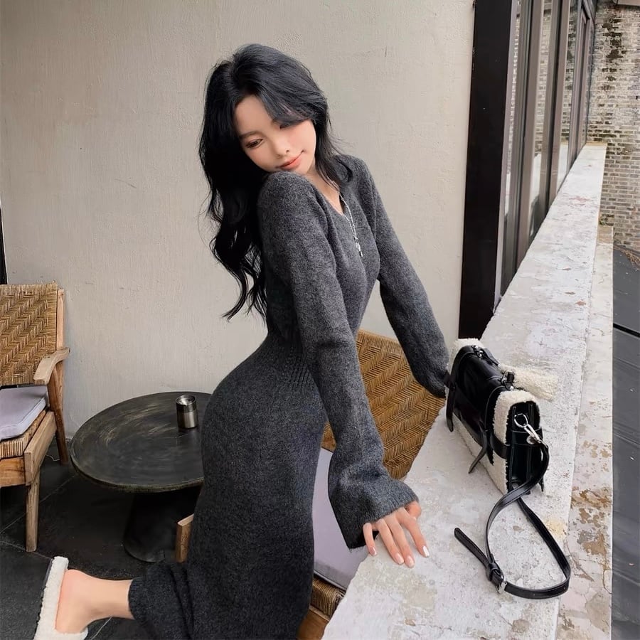 ベージュ ブラウン グレー ウエスト 長袖 ドレス 上品 ウエストレス セクシー Xスカート 2025 春夏 新着情報2点購入で200円割引