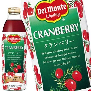 デルモンテ クランベリー20％ 750ml瓶12本［6本2箱］［賞味期限：3ヶ月以上］［送料無料］710営業日以内に出荷