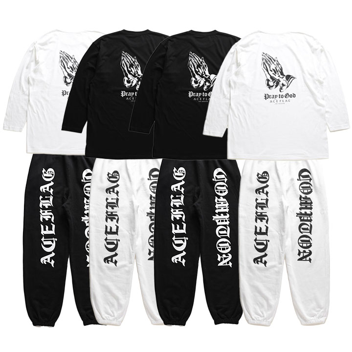 ACE FLAG 上下セット 長袖 ブランド スケボー メンズ 春秋冬用 全4色 大きいサイズ エースフラッグ セットアップ ロンT スウェットパンツ 裏パイル