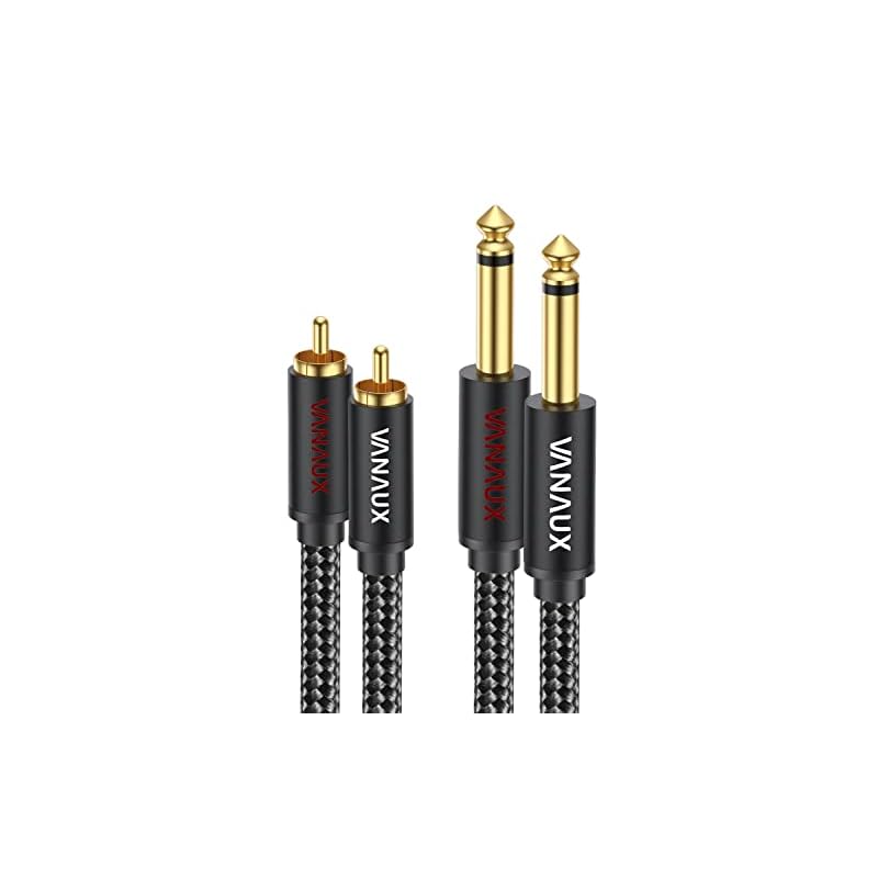 6.35mm rca 変換ケーブル VANAUX rca フォン ケーブル 2x6.35mm to 2RCAケーブル モノラルフォンプラグ TS 変換ステレオオーディオ分配アダプターケーブル オーディ