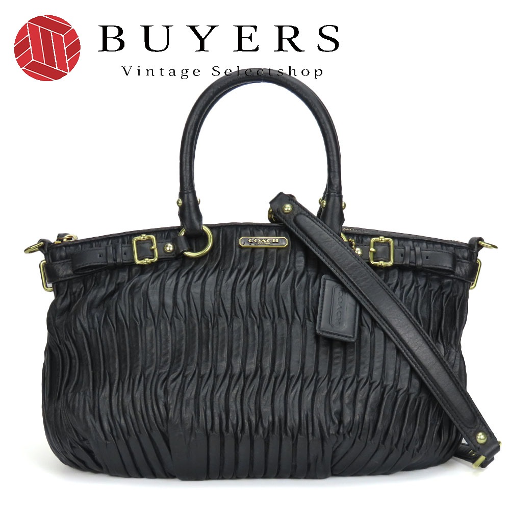 中古 ハンドバッグ マディソンギャザーソフィア F28541 レザー ブラック ゴールド金具 2WAY ショルダー 普段使い レディース 女性