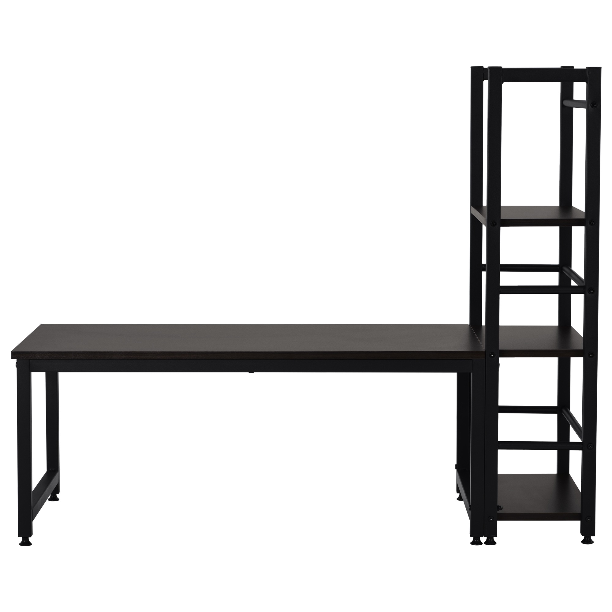 【国内発送,送.料無料】A43【ダークブラウン】 ロータイプデスク パソコンデスク 実用な一体分離両用　溢れる天然木の魅力　省スペース 3段シェルフ付 座デスク ミシン台