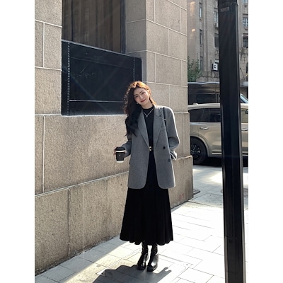 MULVAN短羊毛両面ですウエストコート女性秋冬気質ゆったりカジュアルなダッフルコート