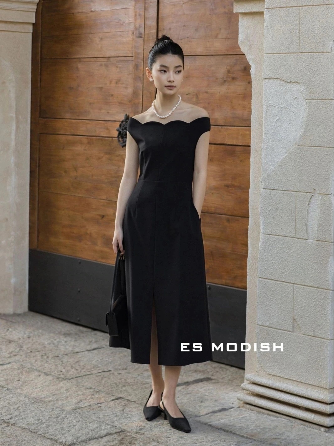 【ES MODISH】 春春冬/新作/ワンショルダー/ライトラグジュアリー/高級/フレンチドレス/シニア感覚/ウエスト/ロングスカート