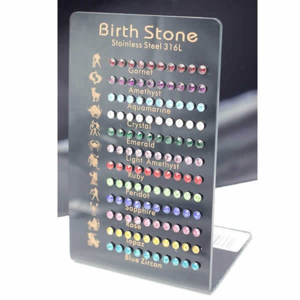 120個セット ジュエルステンレスピアス（スタンド付き）60ペア 店舗用 卸販売 ショップ 大量購入 20G 20ゲージ まとめ買い お買い得 シンプル 丸型 星座 星占い sst-s-00810xx