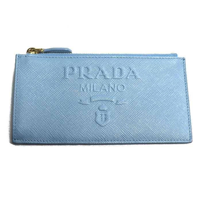 PRADA プラダ サフィアーノ エンボスロゴ フラグメントケース カードケース ライトブルー 1MC079 コインケース レディース 中古 美品